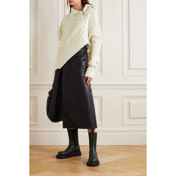 Sacai Asymmetric Zip Detailed Cableknit Wool Sweater -1/S Off White